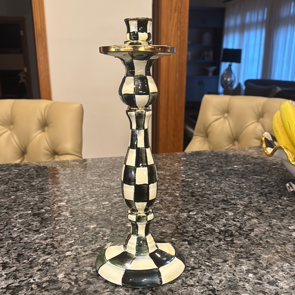 Mackenzie Childs Courtly Check Black and White Candlestick Holder